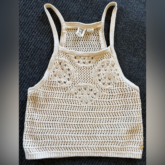 Roxy Knit Halter Neck Crop Top Women’s Small Racerback Cream Boho Tank Beach - Picture 4 of 10